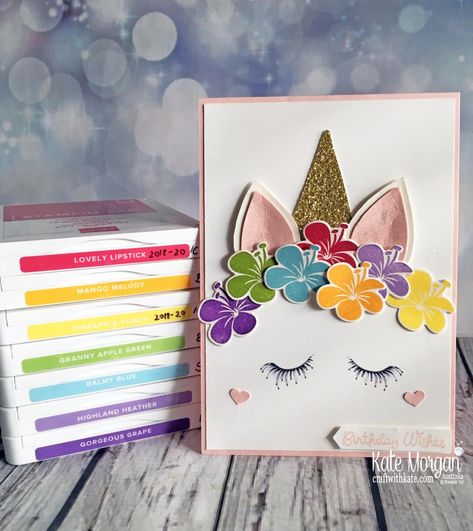 Unicorn Cards, Unicorn Birthday Cards, Stampin Up Birthday Cards, Unicorn Card, Girl Birthday Cards, Birthday Cards For Boys, Kids Birthday Cards, Birthday Cards Diy, Unicorn Birthday Parties