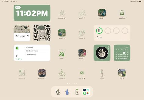 Green Studio Ghibli, My Neighbor Totoro Aesthetic, Totoro Aesthetic, Green Ipad, Widgets Aesthetic, Ipad Lockscreen, Ipad Features, Ipad Organizer, Ipad Essentials