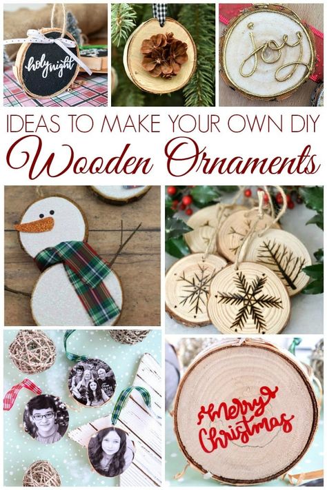 Christmas Ornaments From Wood Slices, Diy Ornaments Christmas Wood Slice, Craft Ideas With Wood Slices, Tiny Wood Slice Crafts, Ornaments With Wood Slices, Wood Slice Xmas Ornaments, Decorate Wooden Ornaments, Sliced Wood Ornaments Diy, Wood Disk Ornaments Diy