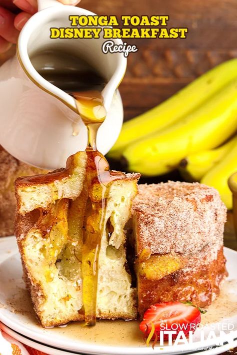 Tonga Toast (Disney Breakfast Recipe) - The Slow Roasted Italian Tonga Toast Recipe, Tonga Toast, Copycat Breakfast, No Bake Breakfast, Donuts From Scratch, Stuffed French Toast Recipe, Disney Breakfast, Slow Roasted Italian Recipes, Bake Breakfast