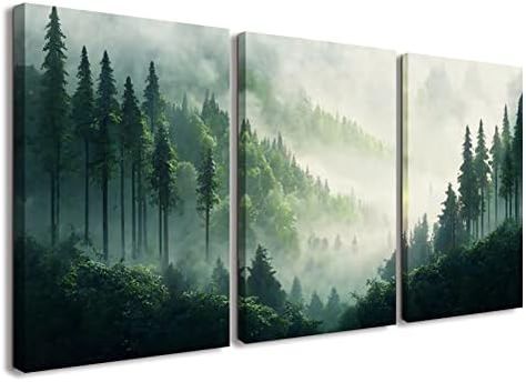 Misty Forest Wall Art for Living Room Green Mountain Landscape Painting Canvas Office Bedroom Wall Art Framed, 16" x 24", 3 Pieces Check more at https://reviewsstone.com/misty-forest-wall-art-for-living-room-green-mountain-landscape-painting-canvas-office-bedroom-wall-art-framed-16-x-24-3-pieces/ Landscape Painting On Wall, Paintings For Green Walls, Large Nature Wall Art, Forest Painting Horizontal, Textured Forest Painting, Green Painting Ideas, Nature Wall Painting, Foggy Forest Painting, Misty Forest Painting