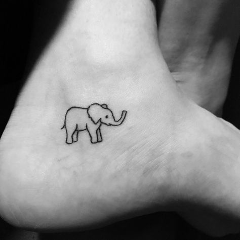 Small Elephant Tattoo Trunk Up, Elephant Tattoos On Ankle, Elephant Doodle Tattoo, Ankle Elephant Tattoo, Elephant Ankle Tattoos For Women, Elephant And Moon Tattoo, Small Elephant Tattoo Ideas For Women, Mini Tattoos Elephant, Minimal Elephant Tattoo