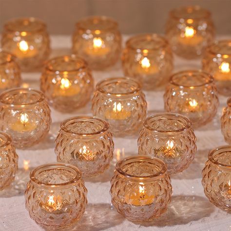 PRICES MAY VARY. ❤️❤️[ Unique Diamond Textured Style ]❤️❤️: This is the spark collision of noble and simple fashion. A set of charming candle holders with a unique diamond textured detail. Simple enough to stun but not overwhelm a casual event. The combination of diamond textured and glass makes the votives more textured. If you want a special and unforgettable party, DARJEN's nice design and well-made tea lights candle holder will be a necessity for your! ❤️❤️[ Premium Decor Gold Candle Holder Outdoor Candle Wedding, Vintage Glass Wedding Decor, 50th Anniversary Table Centerpieces, Bridal Shower Neutral, Votive Candle Centerpieces, Wedding Votives, Gold Votive Candle Holders, Elegant Table Centerpieces, Gold Votive Candles