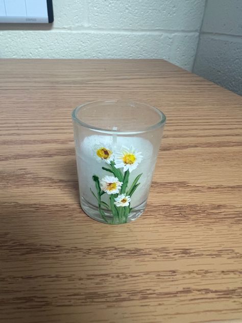 Candle Jar Painting, Painted Candle Jars, Small Candle Jars, Santa Ideas, Painting Candle Holders, Diy Room Decor For Teens, Hand Painted Candles, Jungle Art, Daisy Painting