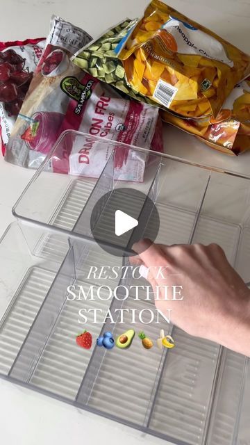 Alina | Clean Eats for Kids on Instagram: "Smoothie Station Restock🍓🫐🥑🍍🍌// We’ve been loving our freezer smoothie station and it’s ready for a restock! Changing up some of the fruits to encourage my little eaters to try to flavors. And never let your ripe banana go to waste - freeze them for smoothies! 

Clear Storage Bins linked in my bio. 🔗 

#smoothie #organization #frozenfruit #restock #healthykidsfood #amazonfinds #traderjoesfinds #walmartfinds" Smoothie Containers, Smoothie Station, Freezer Smoothies, Clear Storage Bins, Clear Storage, Walmart Finds, Frozen Fruit, Healthy Meals For Kids, Clean Eats