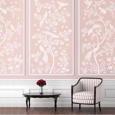 Chinoiserie Stencil, Chinoiserie Mural, Mural Stencil, Large Wall Stencil, Wallpaper Stencil, Stencil Painting On Walls, Deco Rose, Asian Homes, Chinoiserie Wall