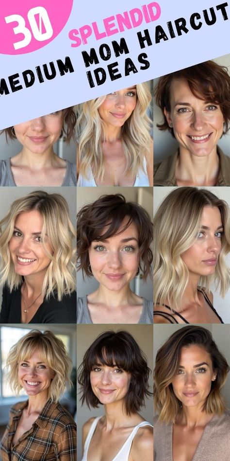 Get inspired with 30 medium mom haircuts that are effortlessly chic and easy to maintain. These shoulder-length styles include everything from bangs and layers to modern, straight looks that flatter every face shape. Perfect for moms with thick hair or those looking to add a bit of length or a touch of blonde to their style. Whether you’re after a new, trendy look or something timeless, these haircuts offer versatile options that make it easy to stay stylish without the fuss. Mom Medium Haircut, Shoulder Length Choppy Hair, Hot Mom Haircut, Mom Haircut, Bangs Layers, Sassy Hairstyles, Blonde Bun, Haircuts Trendy, Bangs And Layers