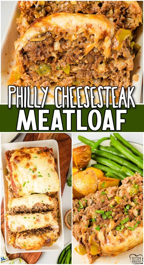 PHILLY CHEESESTEAK MEATLOAF - Butter with a Side of Bread Cheesesteak Meatloaf, Smoked Meatloaf Recipe, Delicious Casseroles, Traditional Meatloaf, Smoked Meatloaf, Meatloaf Ingredients, Homemade Bread Recipes Easy, Ham And Beans, Ham And Bean Soup