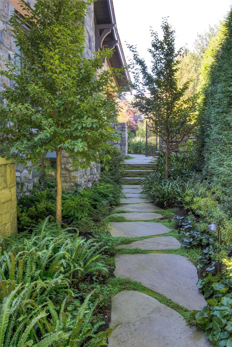 UBC English-Inspired Garden — Houston Landscapes Narrow Garden, Walkway Landscaping, Side Yard Landscaping, Walkways Paths, Side Yards, Garden Walkway, Stone Path, Side Garden, Have Inspiration