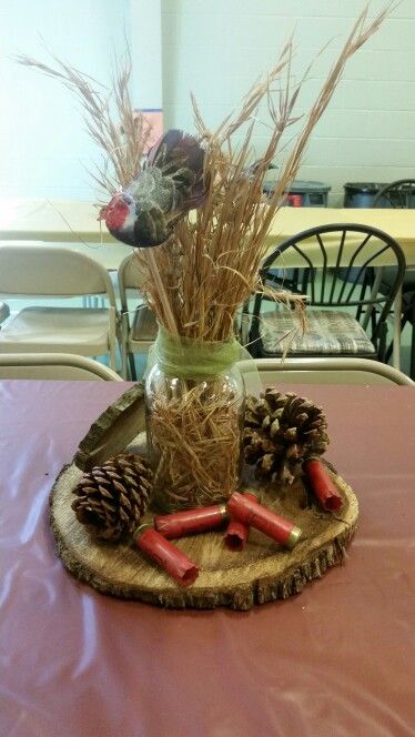 Wild game centerpieces Hunting Centerpiece Ideas, Wild Game Dinner Decorations, Game Centerpieces, Wild Game Dinner, 50th Birthday Games, Hunting Birthday Party, Camo Birthday Party, Grooms Table, Camo Party