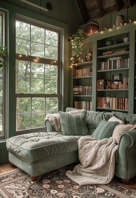 Cozy Library Room Ideas, Shed Interior Ideas, Shed Transformation, She Shed Interior Ideas, She Shed Decorating Ideas, She Shed Interior, Cozy Reading Chair, Cozy Home Library, Cozy Library