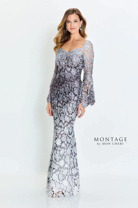 Ombre Gown, Montage By Mon Cheri, Gray Ombre, Ombre Lace, Ombre Fashion, Bride Gowns, فستان سهرة, Lace Evening Dresses, Formal Gown