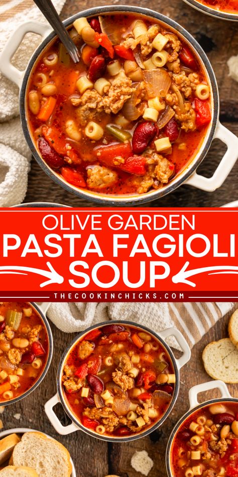 Get the taste of Olive Garden's famous Pasta Fagioli soup at home with this delicious and easy-to-follow copycat recipe. Perfect for a cozy night in! Pasta De Figoli Olive Garden, Copycat Olive Garden Recipes, Olive Garden Tortellini Soup, Soup Fagioli, Olive Garden Soup Recipes, Pasta Fagioli Soup Olive Garden, Olive Garden Soup, Olive Garden Pasta Fagioli, Pasta Fagioli Soup Recipe