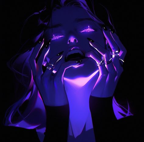 Cyberpunk Witch Character Design, Purple Female Pfp, Neon Blue And Purple Aesthetic, Cyberpunk Purple Aesthetic, Neon Purple Pfp, Black And Purple Aesthetic Dark, Dark Purple Pfp Aesthetic, Discord Profile Pics Dark, Neon Profile Picture