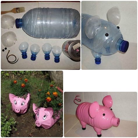 DIY recyling projects are so cool, not only for environmentally friendly reasons but for the fact that you can turn your trash into something new. We’ve written posts before on how you can recycle your PET bottles in home decor before, but it turns out they are quite useful in the garden as well. Therefore, … Plastic Bottles Crafts, Small Plastic Bottles, Water Bottle Crafts, Pig Crafts, Reuse Plastic Bottles, Plastic Bottle Art, Diy Plastic Bottle, Bottle Garden, Clay Pot Crafts