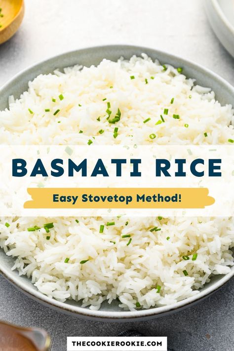 Say goodbye to sticky rice and hello to perfect Basmati rice every time! With this easy stovetop recipe, all you need is rice, water, and salt to achieve fluffy, white rice in just 25 minutes. Great for meal prep or any dinner. Check out the recipe on my site! Basmati Rice Recipes, Rice On The Stove, Comfort Pasta, Bulgur Wheat, Cooking Basmati Rice, The Cookie Rookie, Cookie Rookie, Flavorful Vegetables, Stove Top Recipes