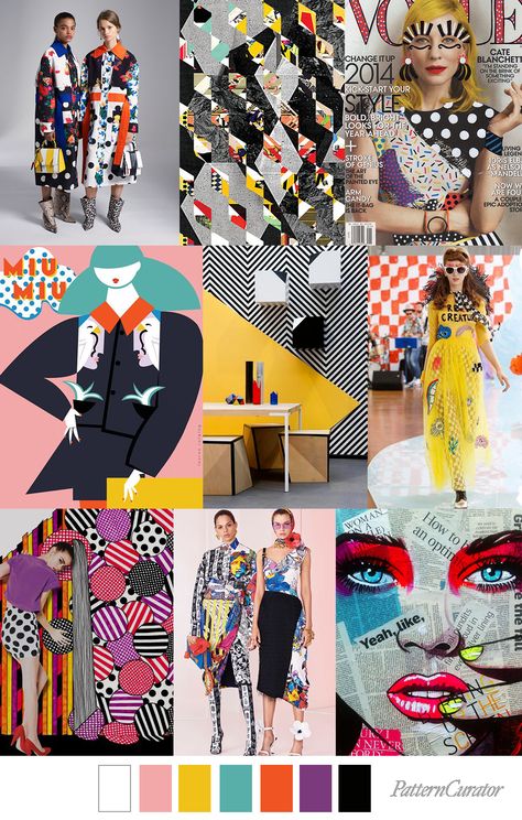 POP COLLAGE - color, print & pattern trend inspiration for Fall 2019 ... Pattern Curator, Board Layout, Collage Pattern, Retro Colours, Fashion Trend Inspiration, Print And Pattern, Pop Art Fashion, Winter Typ, Art Appliqué