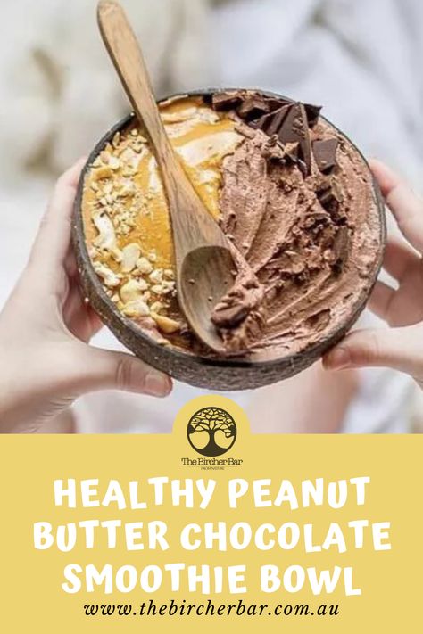 Need some new healthy breakfast ideas? Tap this pin to get the recipe for this healthy peanut butter chocolate smoothie bowl. It's like having dessert for breakfast! Chocolate Protein Smoothie Bowl, Healthy Chocolate Smoothie Bowl, Chocolate Acai Bowl, Dessert Smoothie Bowl, Peanut Butter Bowl, Chocolate Smoothie Bowl Recipe, Peanut Butter Chocolate Smoothie, Chocolate Peanut Butter Smoothie Bowl, Healthy Chocolate Breakfast