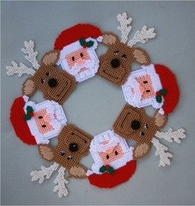 Free Printable Plastic Canvas Patterns | Santa and Reindeer Wreath Plastic Canvas Pattern Christmas | eBay Reindeer Wreath, Plastic Canvas Cross Stitch, Plastic Canvas Cross, Canvas Cross Stitch, Christmas Plastic Canvas, Plastic Canvas Ornaments, Plastic Canvas Ideas, Plastic Canvas Projects, Plastic Canvas Christmas