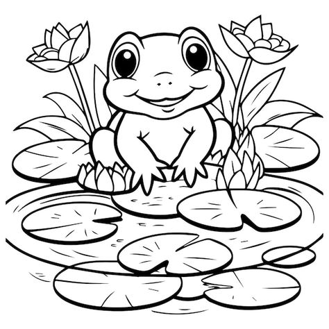 Babyfrosch im teich mit seerosen und see... | Premium Vector #Freepik #vector #malbuch #kids-illustration #illustration #frosch Kids Illustration, 3d Modelle, Premium Vector, Kindergarten, Animals, Quick Saves, Color