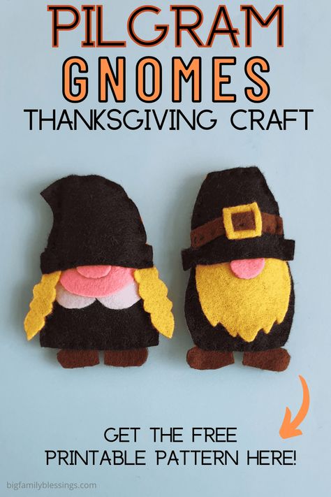 Seasonal Gnomes Diy, Thanksgiving Sewing Crafts, Thanksgiving Ornaments Diy, Felt Gnome Ornament Free Pattern, Thanksgiving Felt Crafts, Thanksgiving Sewing Projects, Felt Thanksgiving, Seniors Crafts, Pilgrim Crafts