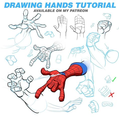 Patrick Brown posted on Instagram: “There's a new tutorial available on my Patreon right now, this week I covered how to draw hands.…” • See all of @patrickbrownart's photos and videos on their profile. Spiderman Hand, Patrick Brown, Hands Tutorial, Drawing Superheroes, Draw Hands, Drawing Hands, Comic Book Collection, Comic Book Art Style, Man Sketch