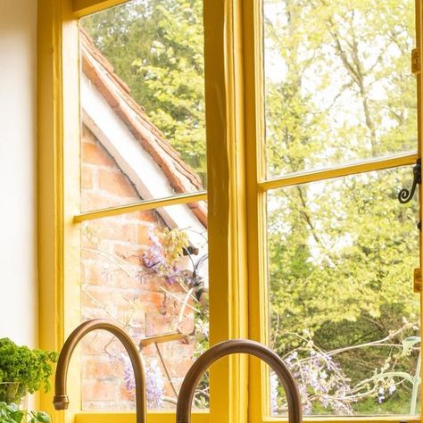 Emma Milne on Instagram: "Who doesn’t love a splash of colour 💛 The kitchen in our Rectory project features a gorgeous statement yellow window frame, perfect for gazing out into the English countryside, dreaming of brighter summer days… Photography @hana.snow" Sunny Images, Yellow Window, Splash Of Colour, Fabulous Kitchens, Window Frame, English Countryside, Kitchen In, New Adventures, The English