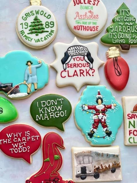 Griswold Christmas Cookies, Christmas Vacation Cookies Decorated, A Christmas Story Cookies, Christmas Story Cookies Decorated, Christmas Movie Cookies Decorated, Funny Christmas Cookies Decorated, Christmas Movie Cookies, Funny Cookies Decorated, Christmas Vacation Cookies