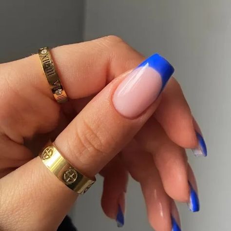 Blue French Tip Nails Almond, Tip Nails Almond Shape, French Tip Nails Almond Shape, Royal Blue French Tip Nails, Tip Nails Almond, French Tip Nails Almond, Blue French Tip Nails, Royal Blue Nails Designs, Blue Prom Nails