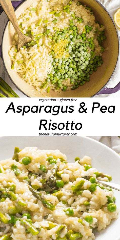 Slow Cooker Asparagus, Risotto Recipes Vegetarian, Veggie Risotto, Vegetarian Risotto, Pea Risotto, Asparagus Risotto, Gluten Free Recipe, Pea Recipes, Vegetarian Recipe