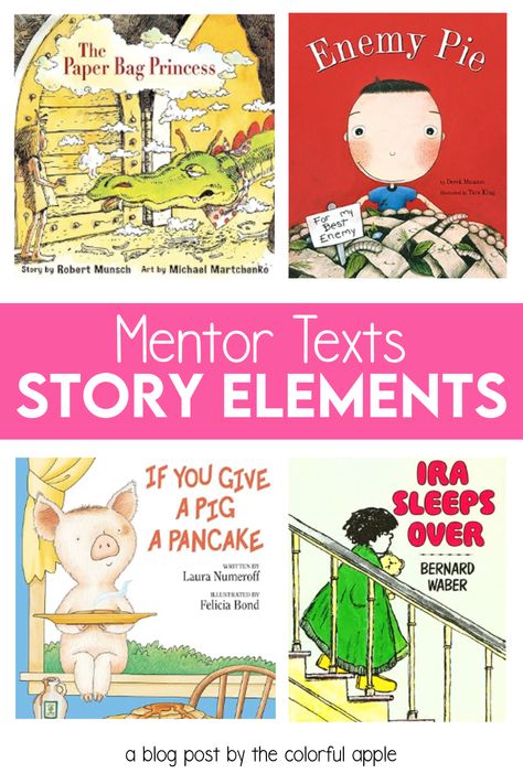 What picture books make great mentor texts for story elements? I've got a whole list for you! This blog post dives into which mentor texts are perfect for teaching story elements in the elementary classroom. Mentor Texts For Story Elements, Story Elements Kindergarten, Teaching Story Elements, Beginning Middle End, Paper Bag Princess, Robert Munsch, Laura Numeroff, Listening Comprehension, Read Aloud Books