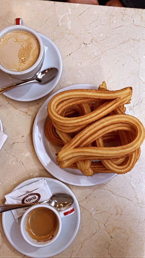 #spanish #breakfast #churros #coffee #food #madrid #coffee #aesthetic #instagram Spanish Breakfast Aesthetic, Breakfast Churros, Churros Aesthetic, Coffee Aesthetic Instagram, Spanish Churros, Spanish Breakfast, Coffee Aesthetic, Spanish Food, Pastry