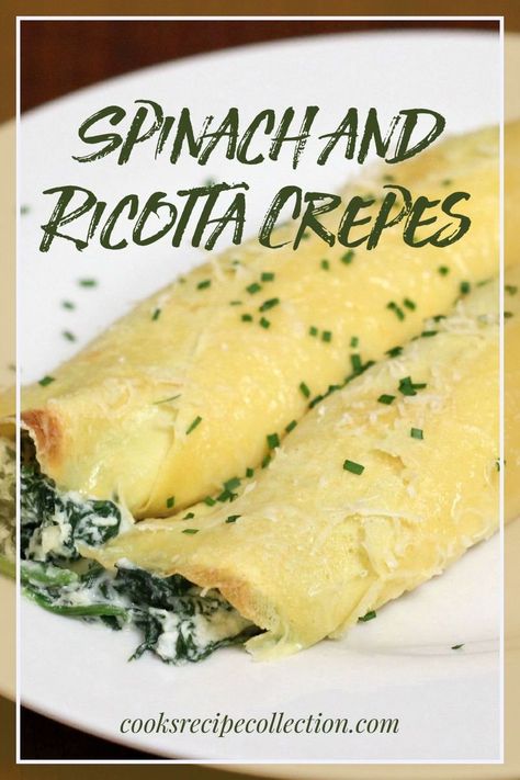 These Spinach and Ricotta Crepes are rich, savory and an elegant dinner entree for any special occasion. Ricotta Crepes, Savory Crepes Filling, Dinner Crepes, Crepe Recipe Savory, Easy Crepe Recipe, Crepes Filling, Spinach And Ricotta, Crepes And Waffles, Sweet Crepes