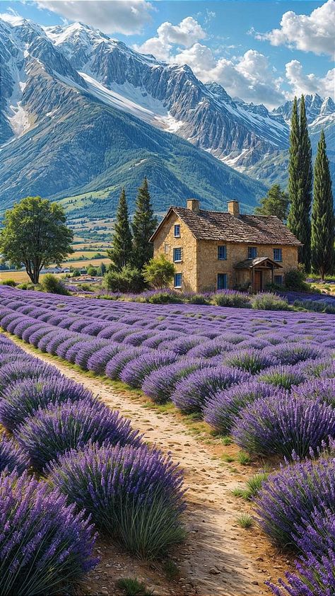 Flower Field Photography, Field Photography, Mountain Landscape Photography, Beautiful Landscape Photography, Scenery Pictures, Beautiful Landscape Wallpaper, Lavender Fields, Anime Scenery Wallpaper, Beautiful Nature Pictures