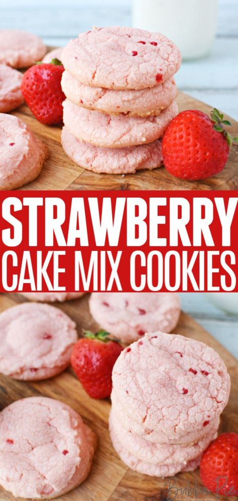 Strawberry Cake Mix Cookies, Easy Party Desserts, Easy Dessert Recipes Quick, Birthday Party Desserts, Strawberry Cake Mix, Dessert Simple, White Frosting, Valentine Desserts, Party Appetizers Easy