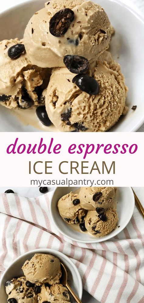 A double punch of espresso flavor is packed in this ice cream. No eggs means just mix and churn and chill! | mycasualpantry.com #icecream #easyrecipes #espresso #frozentreats #sweets #dessert Coffee Ice Cream Recipe No Egg, Espresso Ice Cream Recipe, Ice Cream No Eggs, Frozen Deserts, Espresso Ice Cream, Coffee Ice Cream Recipe, Ice Cream Recipes Machine, Sweet Foods, Ice Cream Maker Recipes