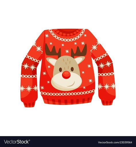 Christmas Sweater Drawing, Hoodie Clipart, Ugly Christmas Sweater Ornament, Reindeer Jumper, Red Christmas Sweater, Cute Reindeer, Winter Images, Numbers Preschool, Bright Art