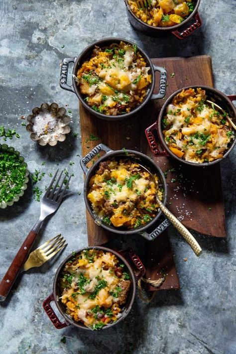 Squash Sausage Casserole, Sausage Rice Casserole, Staub Recipe, Butternut Squash And Sausage, Mini Cocotte Recipe, Casserole Dish Recipes, Squash Sausage, Butternut Squash Sausage, Sausage And Rice Casserole