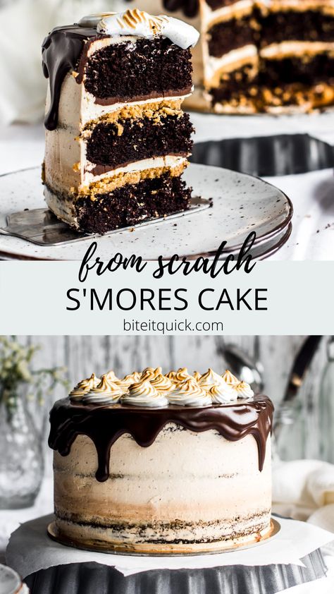 Craziest Cakes In The World, Different Chocolate Cake Flavors, Best Unique Cake Recipes, Angel Food Cake Recipes Chocolate, Deep And Delicious Cake Recipe, Funky Cake Flavors, S’mores Cake Birthday, S’more Cake Recipe, Fun Chocolate Desserts