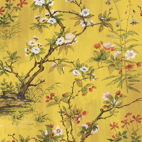 Influenced by traditional Japanese and Chinese design, our range of Oriental wallpapers are an eclectic selection of vibrant colours and delicate prints. Featuring lush landscapes, whimsical trees & leaves and beautiful florals, these wallpapers are perfect for adding a little Oriental chintz to your decor.. Yellow Guest Bedroom, Gin Cabinet, Charlotte Perkins Gilman, Zen Wallpaper, Toile Bedding, Line Drawing Floral, Golden Wallpaper, Chinese Wallpaper, Drawing Floral