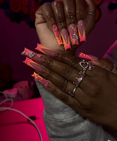 Extendo Nails Designs, Extra Nails Acrylic, Baddie Nail Sets, Long Exotic Nail Designs, Xxl Acrylic Nails, Exotic Nail Designs, Hot Nail Designs, Tapered Square Nails, Acrylic Toe Nails