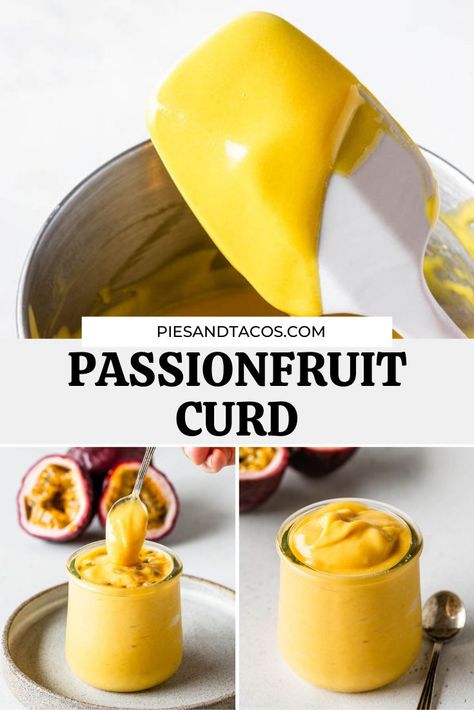 Passionfruit Curd easy to make, you don't need fresh passionfruit, you can use pulp from the store! So delicious #passionfruit #pulp #curd #dessert #easy #tropical Recipes Using Passionfruit, Passionfruit Curd Cake, Passionfruit Curd Recipe, Passion Fruit Curd Recipe, Passionfruit Filling For Cake, Passion Fruit Cake Filling, Passionfruit Curd Dessert, Passionfruit Custard, Passionfruit Ganache