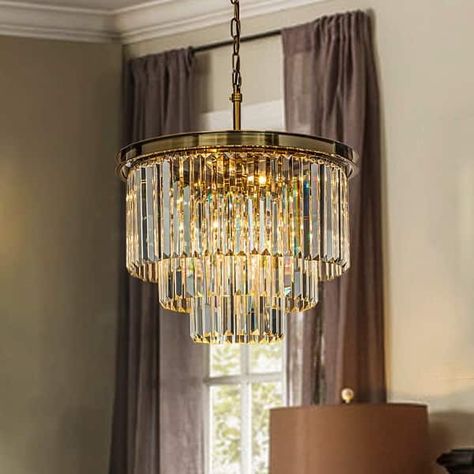 6-Lights Modern 3-Tier Round Fringe Crystal Chandelier - W 20" - On Sale - Bed Bath & Beyond - 33346567 Round Crystal Chandelier, Contemporary Crystal Chandelier, Elegant Pendant Lighting, Modern Crystal Chandelier, Round Chandelier, Modern And Antique, Mid Century Modern Decor, Elegant Pendant, Dining Room Chandelier