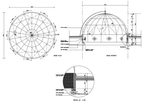 Dome AutoCAD Drawing Dome Architecture Drawing, Dome Structure Architecture, Dome Sketch, Dome Drawing, Section Plan, Roof Dome, Interior Design Kitchen Contemporary, Corner Pergola, Architecture Blueprints