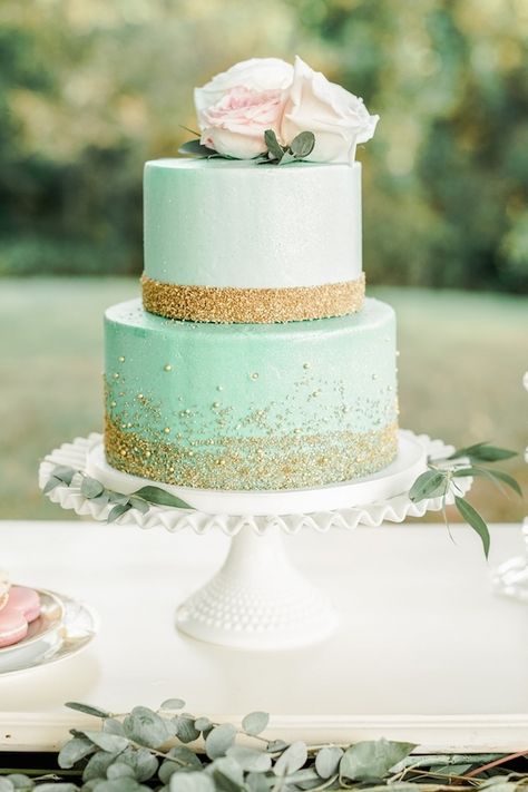 Say "I Do," with Mint & Blush & Something Blue | The Perfect Palette Mint Green Wedding Cake, Mint Green Cakes, 21st Cakes, Mint Wedding Cake, Mint Green Wedding, Green Wedding Cake, Wedding Mint Green, Wedding Cake Pictures, Green Cake