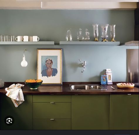 Blue Kitchen Inspiration, Kitchen Color Combos, Kitchen Colour Combination, Light Blue Kitchens, Green Cabinets, French Kitchen, Kitchen Color, Blue Kitchens, Green Kitchen