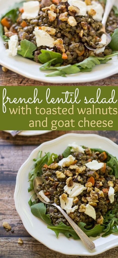 Toasted walnuts and fresh goat cheese make this classic French Lentil Salad a special treat! Veggie Dressing, Vegetarian Cornbread, Vegetarian Dressing, French Lentil Salad, Vegetarian Turkey, Thanksgiving Vegetarian, Salad With Walnuts, Turkey Dressing, Trendy Recipes