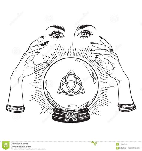 Crystal Ball Tattoo, Magic Crystal Ball, Witch Drawing, Magic Crystal, Chic Tattoo, Ball Drawing, Magic Tattoo, Trinity Knot, Fortune Teller