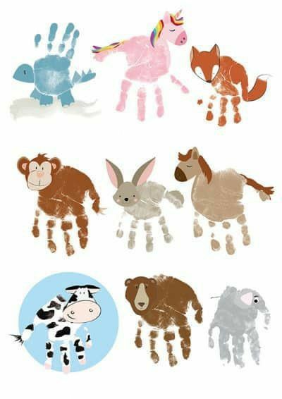 Animal Hand Print Art, Hand Print Animals For Kids, Family Handprint Art, Family Handprint, Baby Handprint Art, Best Gifts For Grandparents, Handprint Keepsake, Handprint Gifts, Baby Art Projects