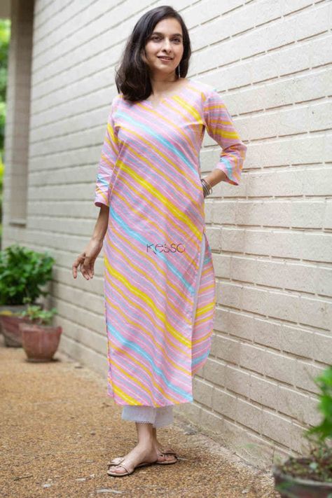 Buy Charming Pink Cambric Kurta Online - Kessawear.com Dye Techniques, Kurta Dress, Indian Suits, Muslin Cotton, Daily Essentials, Office Outfits, Ethnic Fashion, Stylish Dresses, Round Neckline